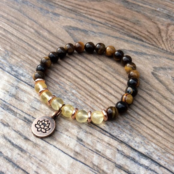 Lotus bracelet with Citrine & Tigers eye, gemstone bracelet - Picture 2 of 8